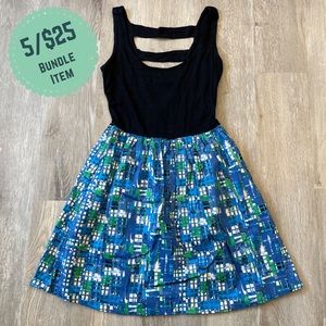 5/$25 BEBOP Ladder Back Fit and Flare Mini Dress - Blue Black Size M